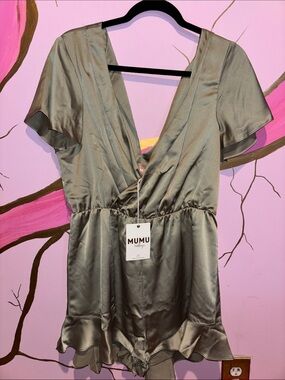 Show Me Your Mumu Wedding Collection Satin Olive Green Romper